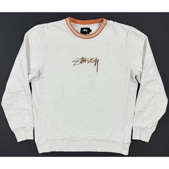 Stussy Sweatshirt Mens Contrast Collar Large Embroidered Graphic Logo Crew Neck